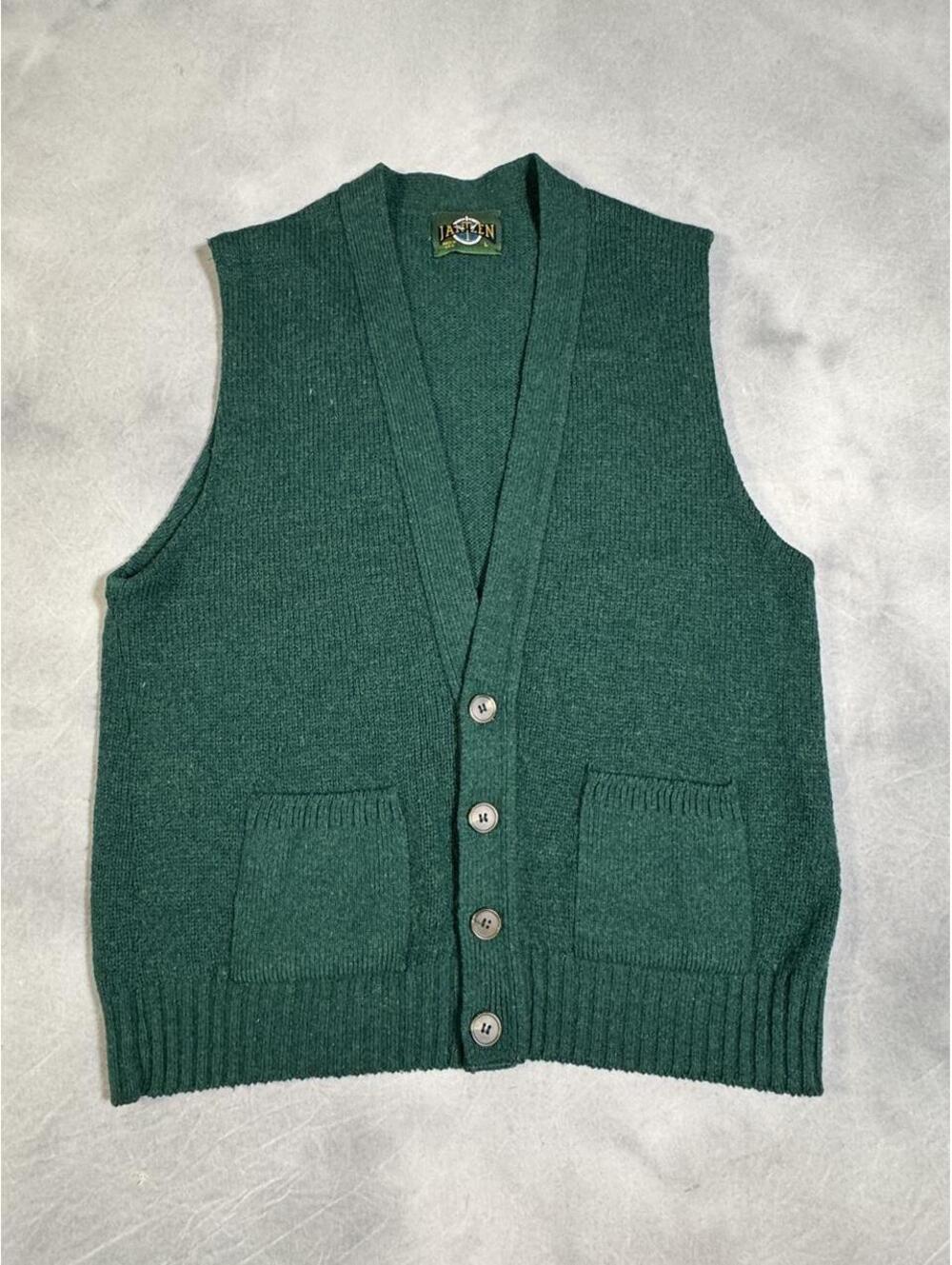 Vintage Jantzen Made in USA Green Grandpa Cardigan Sweater Vest Large